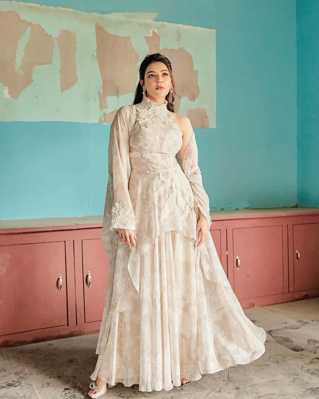 Kajal Aggarwal Wearing Beautiful White Designer Gown